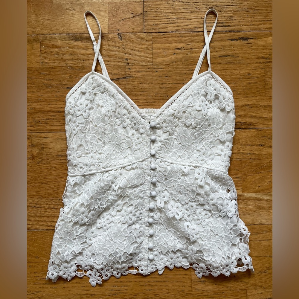 Abercrombie & Fitch white lace overlay peplum style spaghetti tank